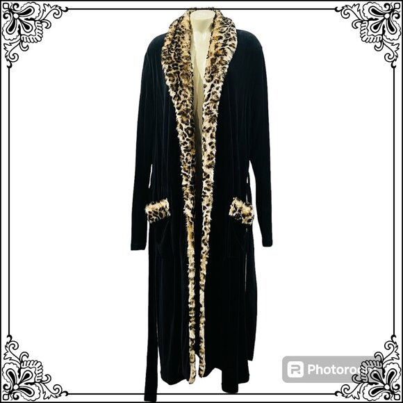 DONNA SLAYERS FABULOUS FAUX FURS Animal Print Shawl Collar Velour Long Robe  S/M - Picture 4 of 9